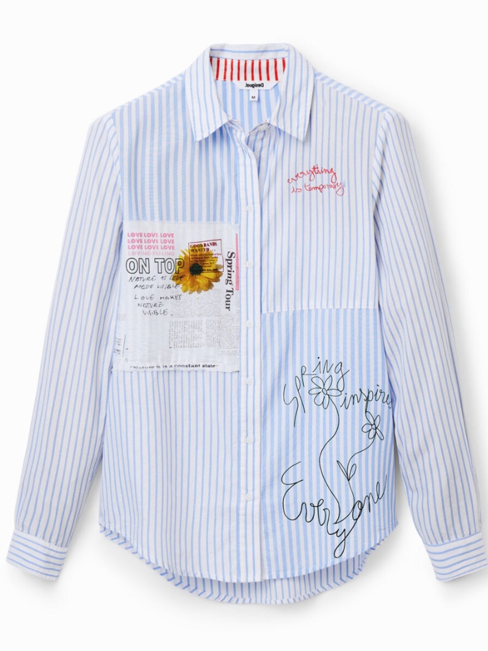 Desigual Woven Long Sleeve Shirt Doodle Love Blue Small